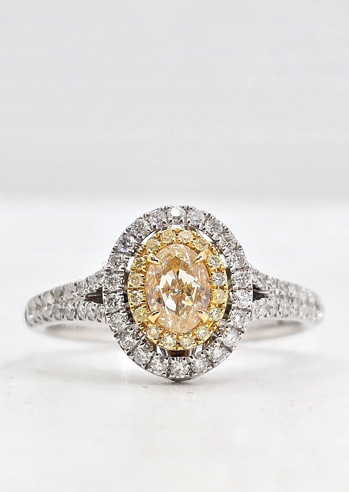 18K two-tone gold yellow diamond halo convertible ring