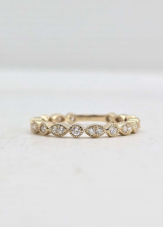 14K gold milgrain diamond wedding ring