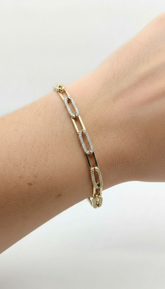 14K gold diamond paperclip bracelet, view 2