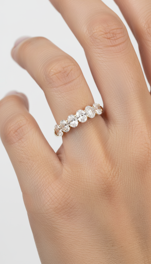 18K gold oval diamond band, view 2
