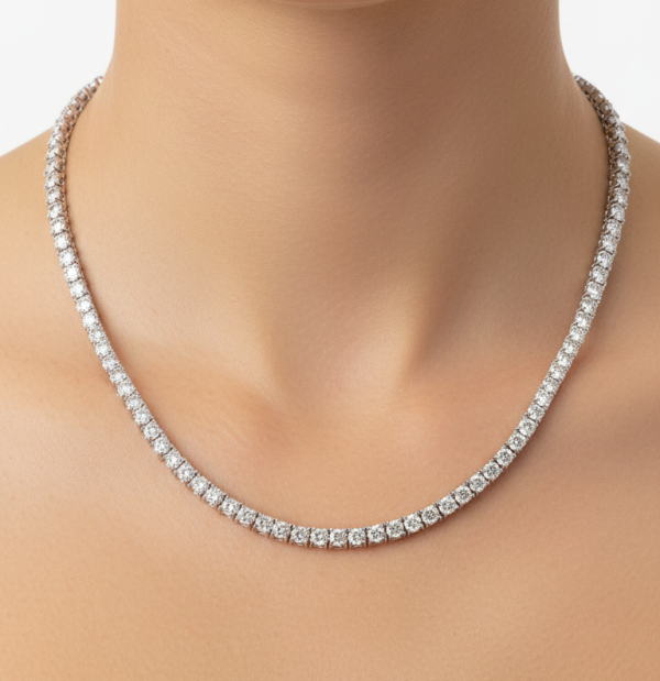 14K gold natural diamond tennis necklace, view 3
