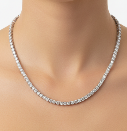 14K gold natural diamond tennis necklace, view 3