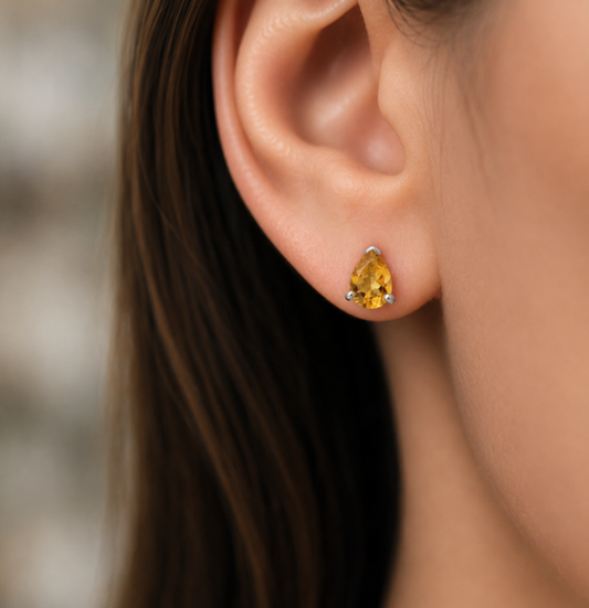 Gold gemstone stud earrings, additional view 2