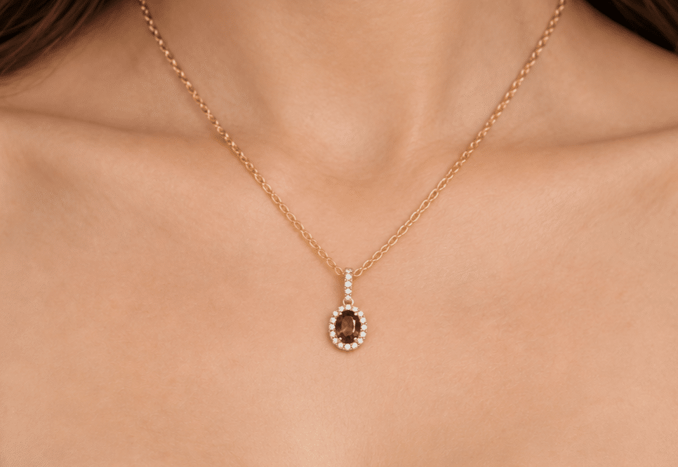 14K gold garnet and diamond necklace, view 3