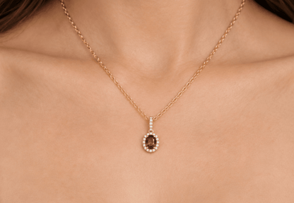 14K gold garnet and diamond necklace, view 3