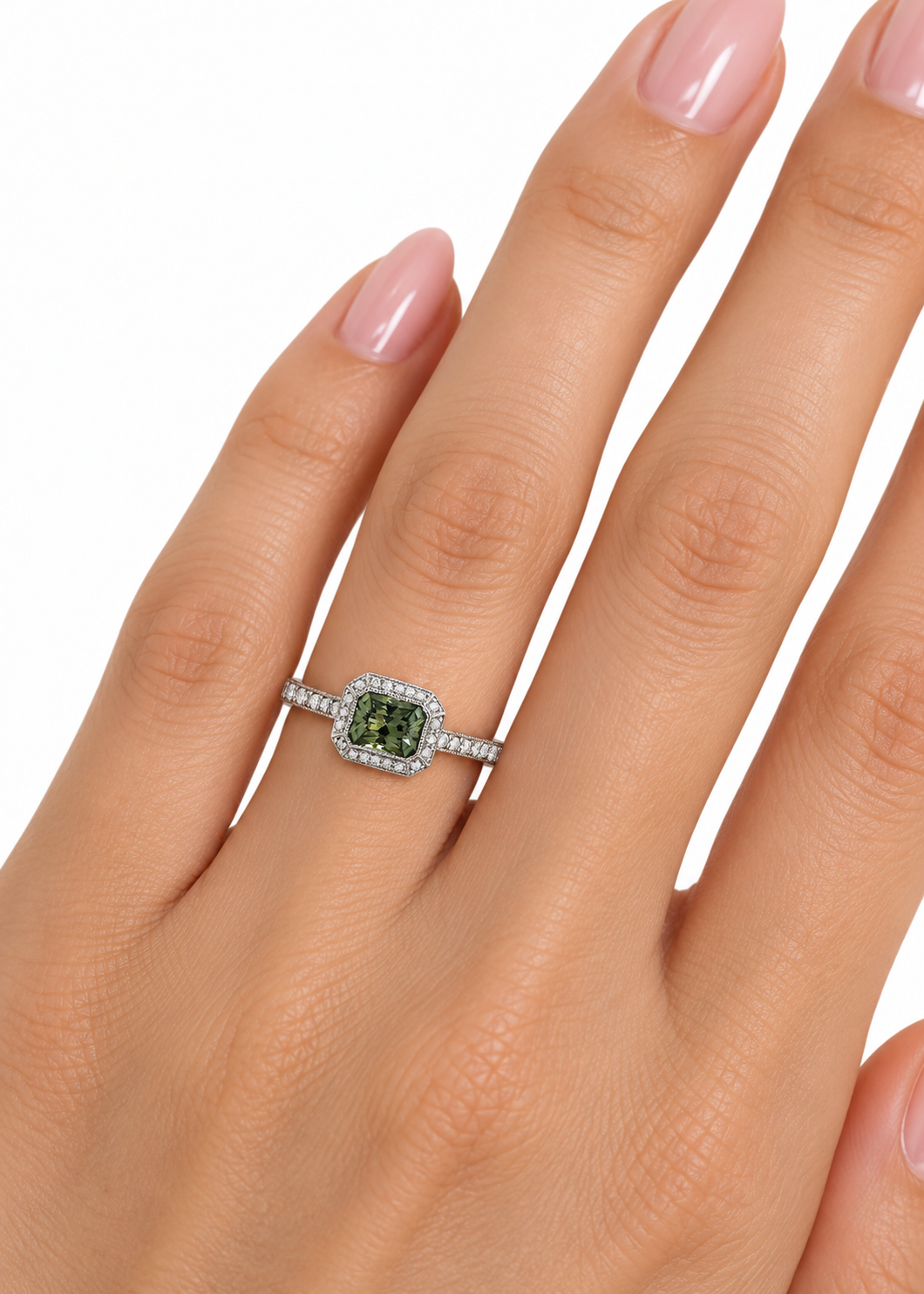 14k 1.1ctw Green Sapphire And Diamond Ring