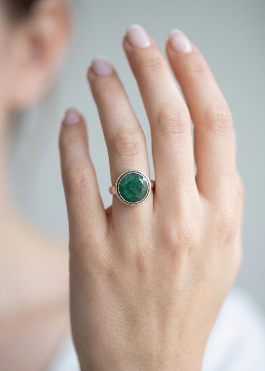 Sterling silver emerald ring, view 2