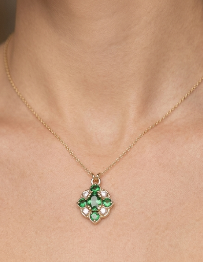 Custom 14K gold tsavorite and diamond necklace, view 3
