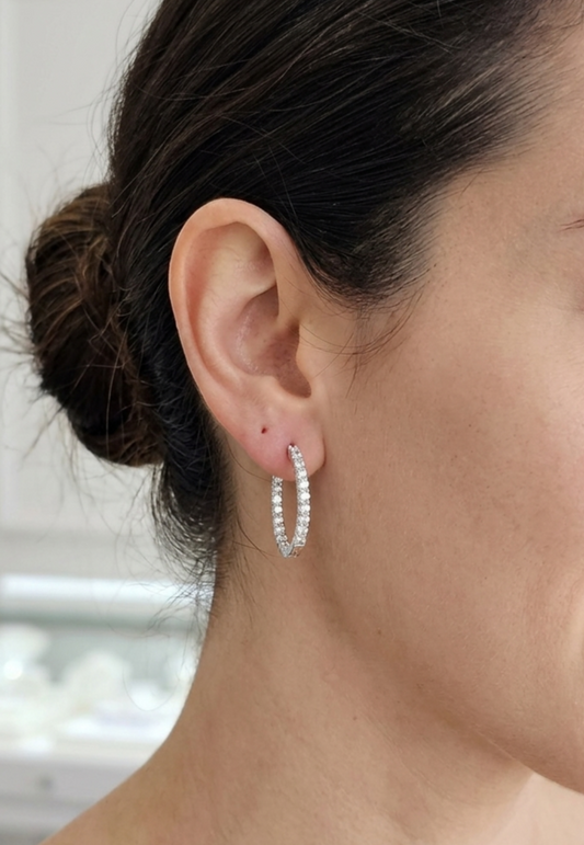 Sterling silver lab grown diamond in/out hoop earrings, view 2