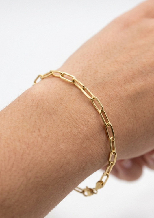 14K gold semi-solid paper clip bracelet, view 2