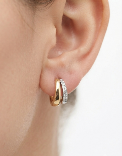 14K two-tone gold diamond J initial earrings, view 2