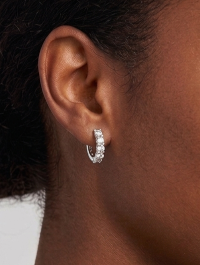 Sterling silver lab grown diamond huggie earrings, 1 ctw, view 3