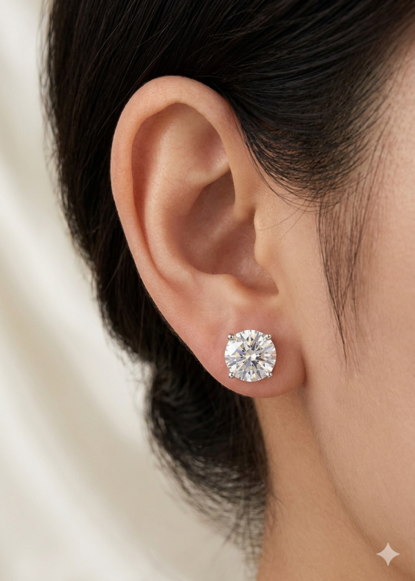 Sterling silver moissanite stud earrings, 8 ctw, view 2