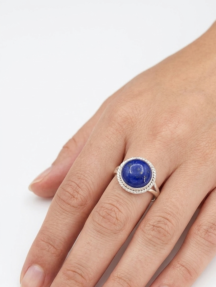 Sterling silver blue lapis ring, view 2