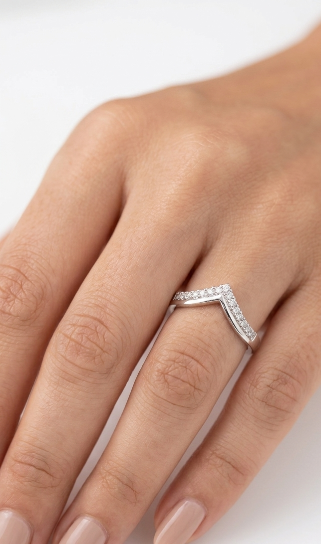 14K gold chevron diamond band, view 2