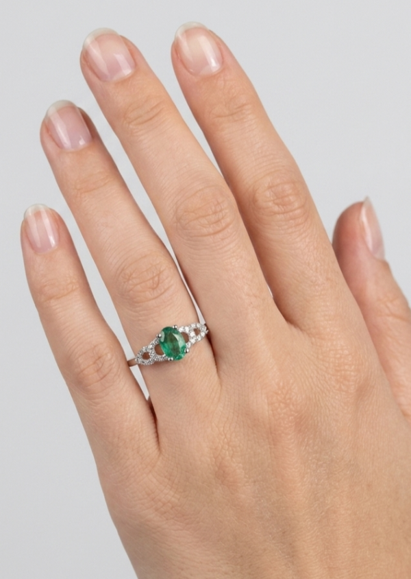 14K gold emerald and diamond ring, view 3