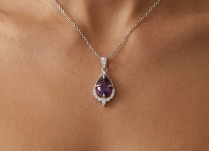 14K gold amethyst and diamond necklace, view 2