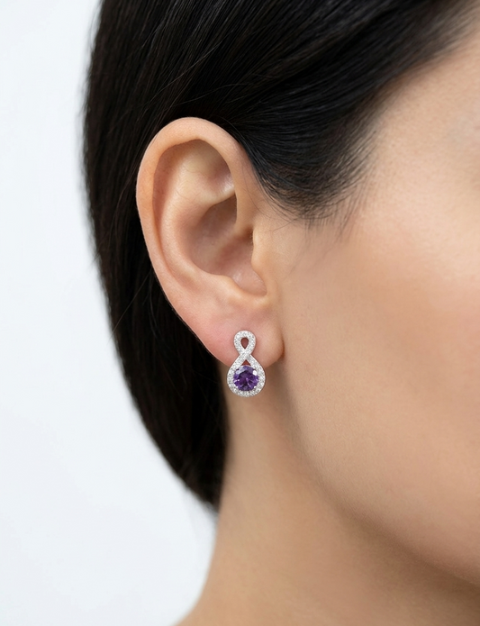 Sterling silver amethyst earrings, view 2