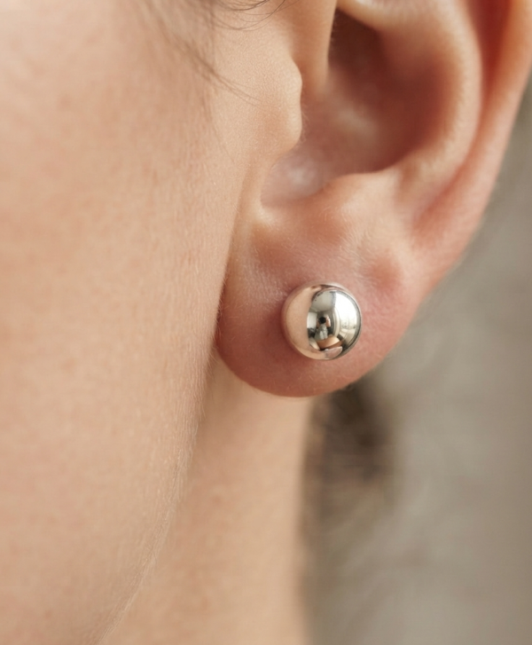 14K gold 8mm hollow ball stud earrings, view 2