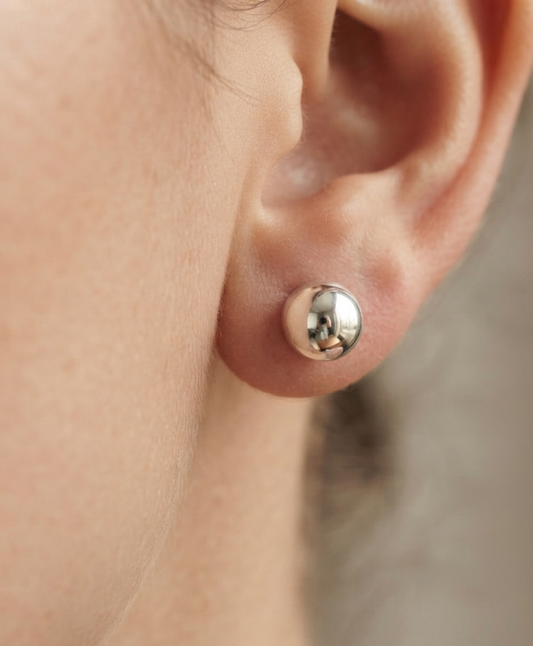 14K gold 8mm hollow ball stud earrings, view 2