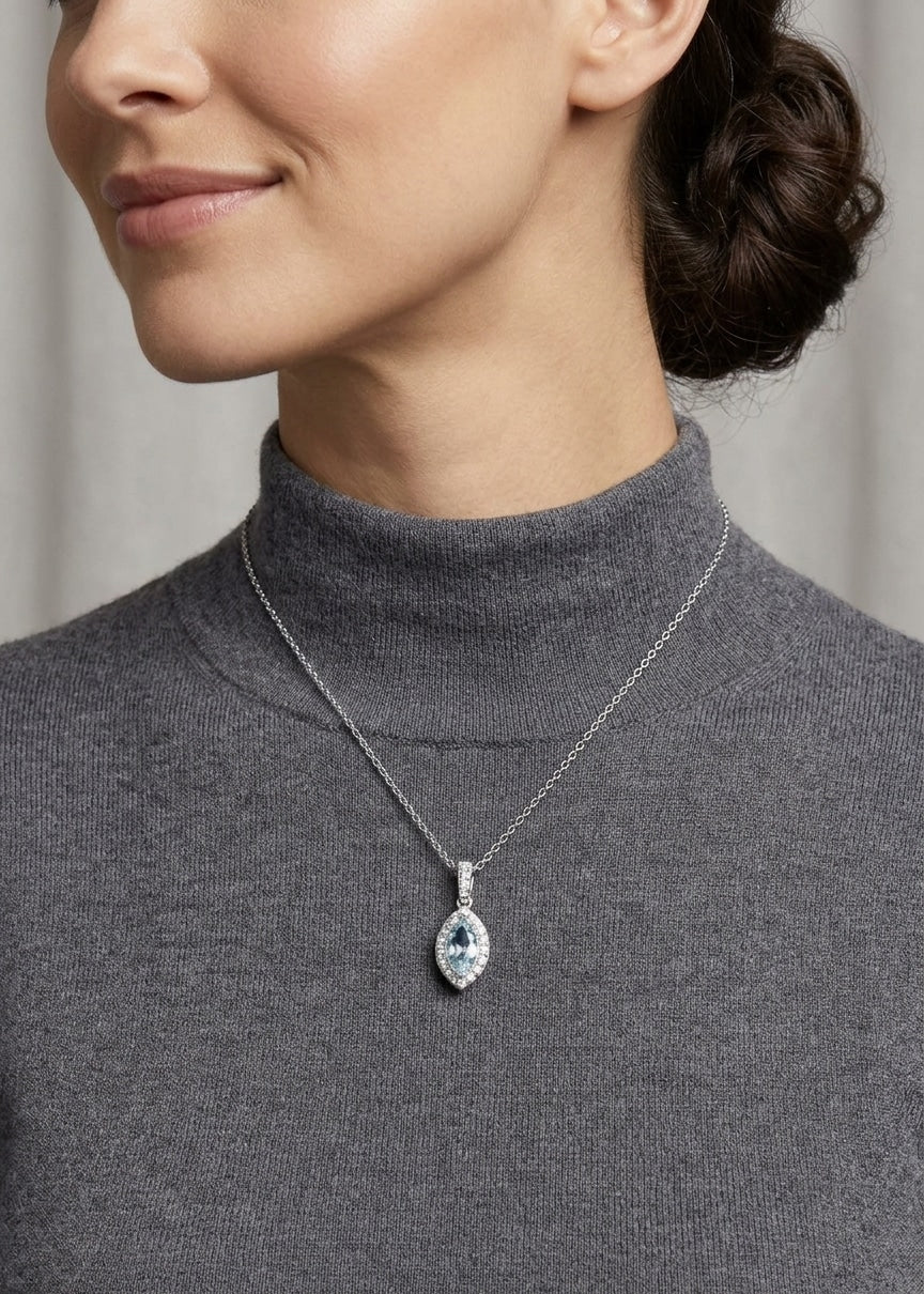 14K gold GCAL aquamarine and diamond necklace, view 2