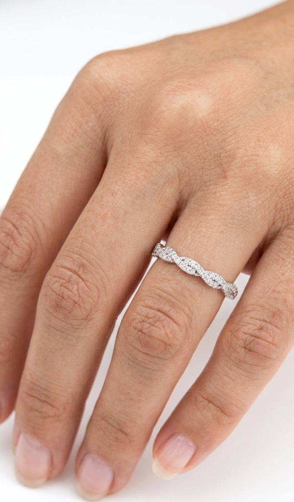 14K gold twisted diamond band, view 2