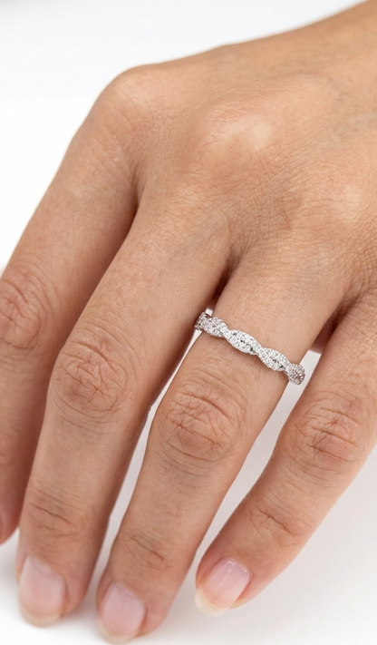 14K gold twisted diamond band, view 2