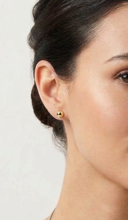 14K gold 6mm ball stud earrings, view 2