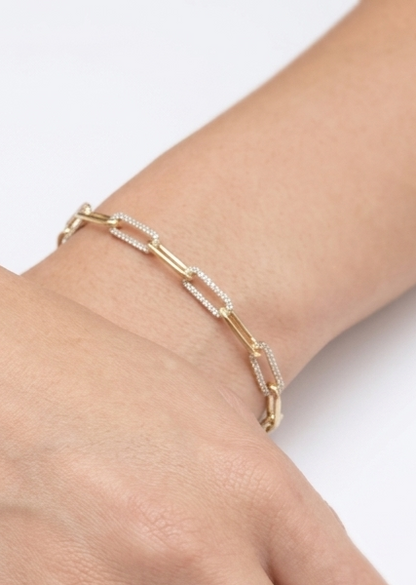 14K gold diamond paperclip bracelet, view 3