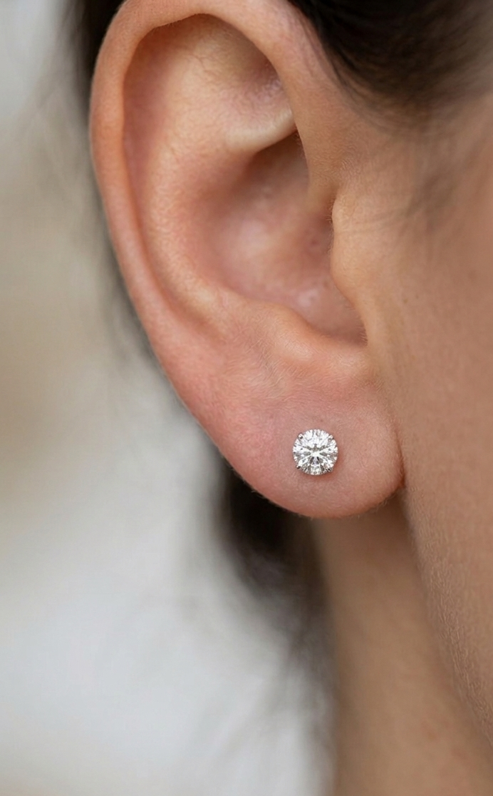 Pre-owned 14K gold diamond stud earrings, view 2