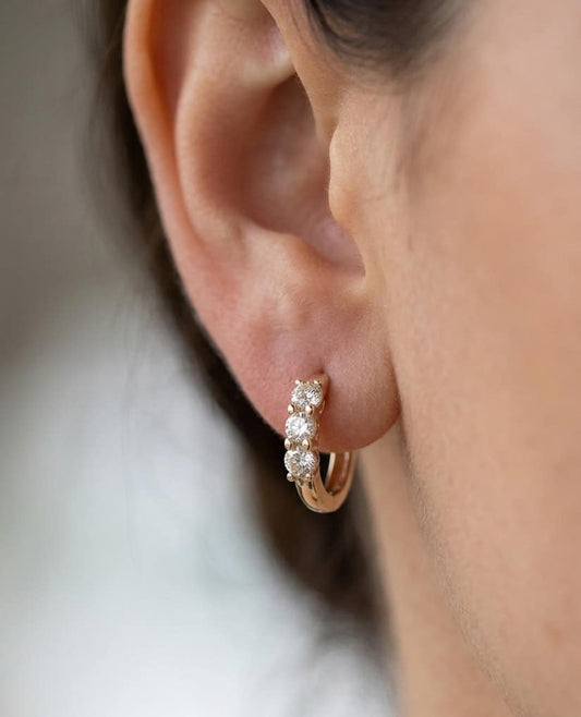 14K gold diamond huggie earrings, view 2