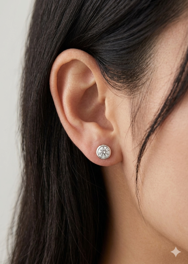 Sterling silver lab grown diamond stud earrings, view 2