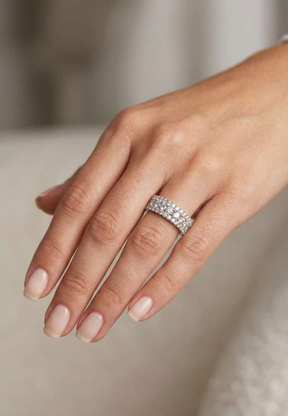 Platinum three row diamond band, view 2