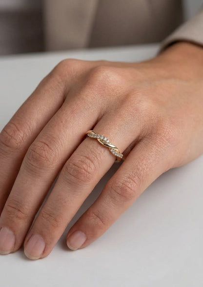 14K gold diamond twist band, view 2