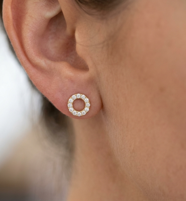 14K yellow gold diamond stud earrings, view 2