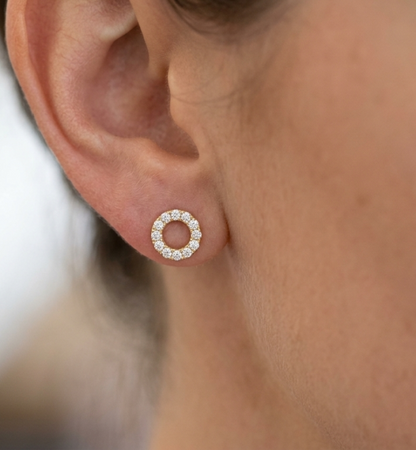 14K yellow gold diamond stud earrings, view 2