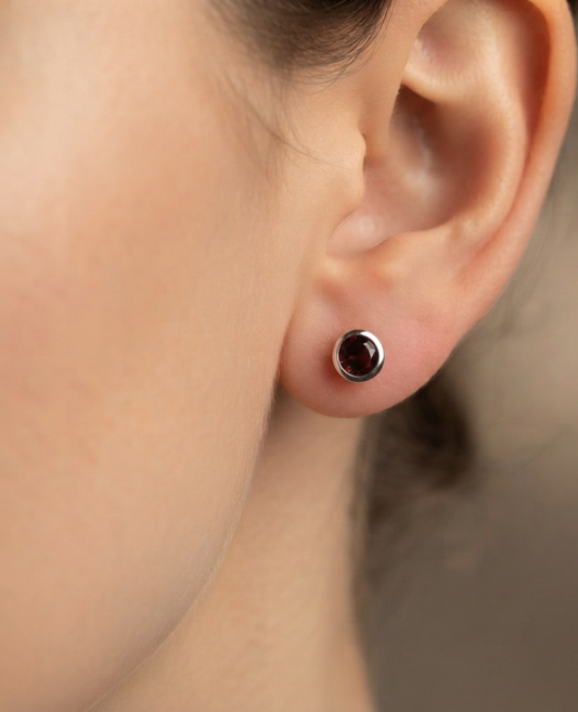Gold gemstone stud earrings, additional view