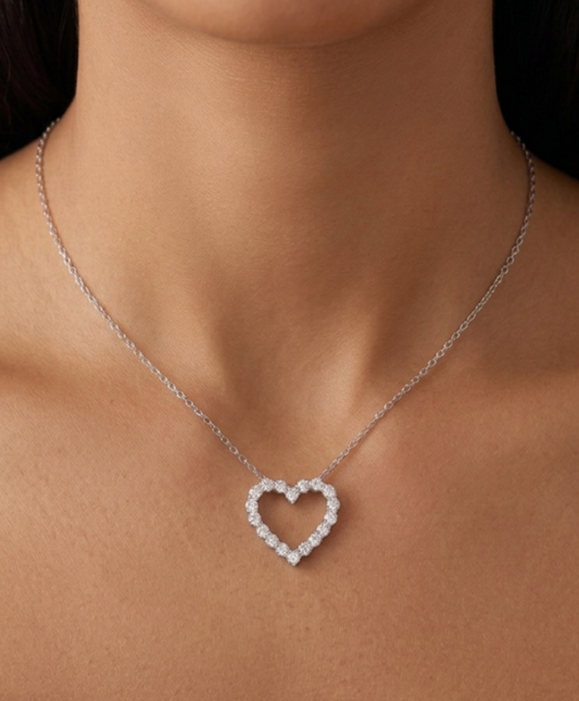 Sterling silver lab grown diamond heart necklace, view 2