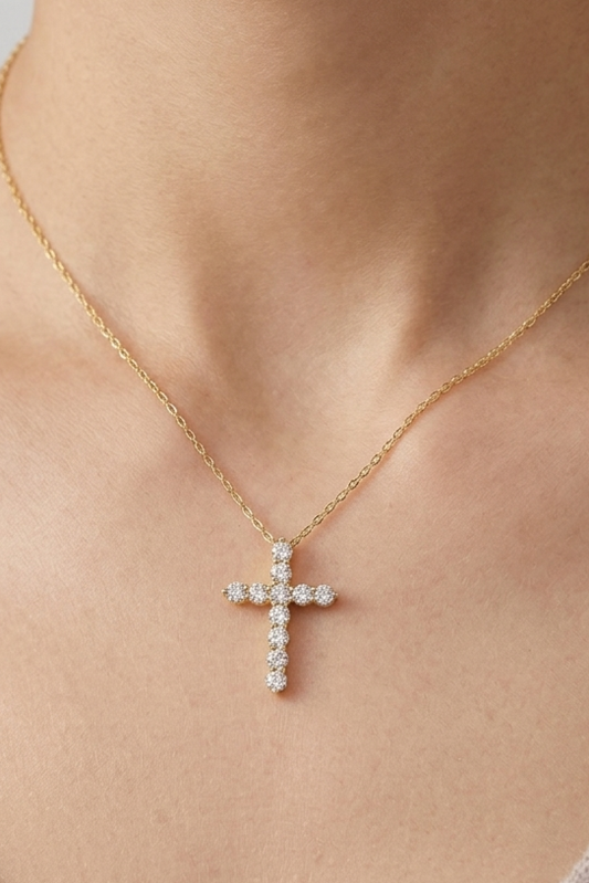 Gold plated sterling silver lab grown diamond necklace, view 2