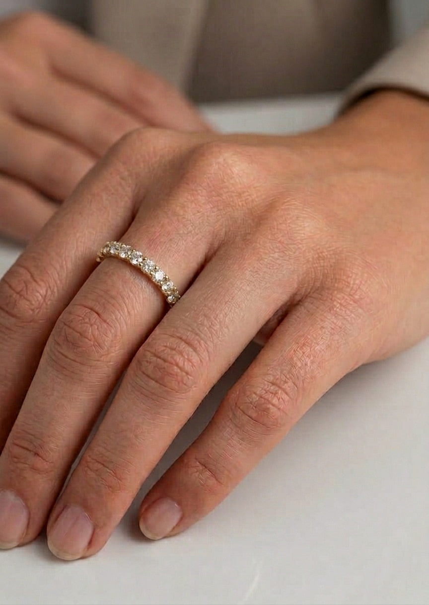 14K gold diamond band, view 2