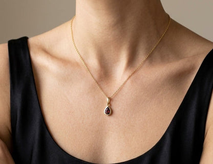 10K gold garnet bezel necklace, view 2