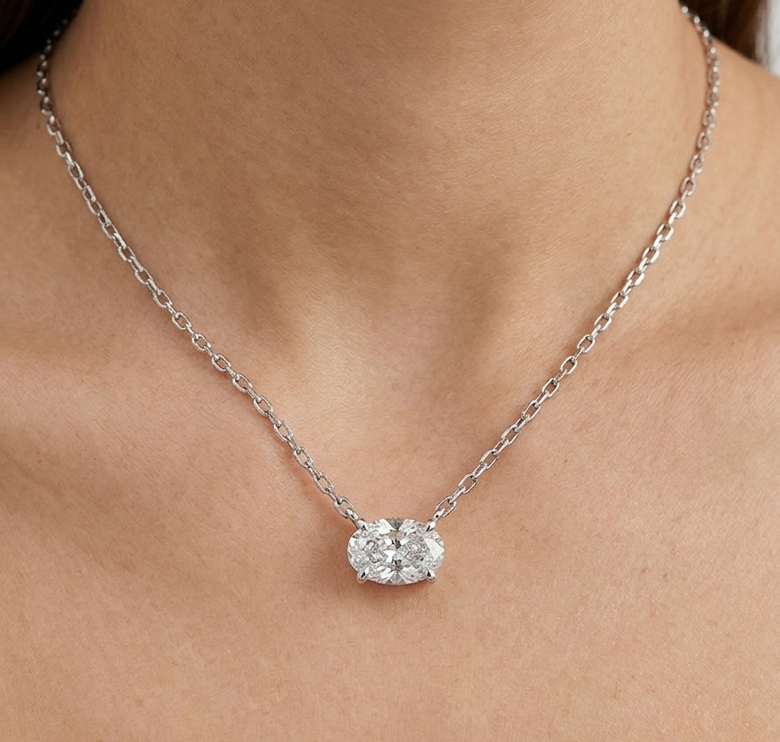 Sterling silver lab grown diamond necklace, style B, view 2
