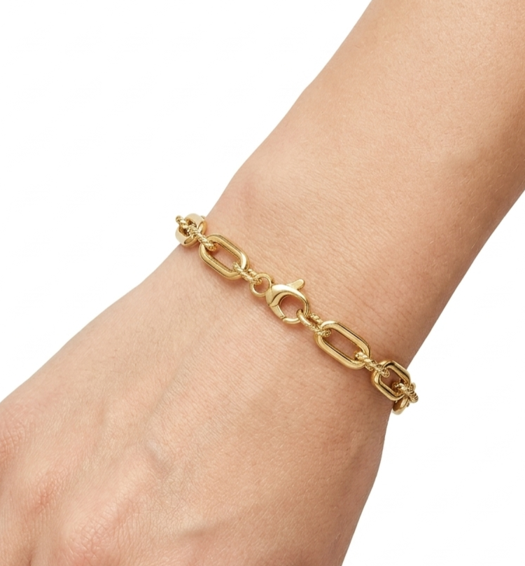 14K gold cable link bracelet, view 2