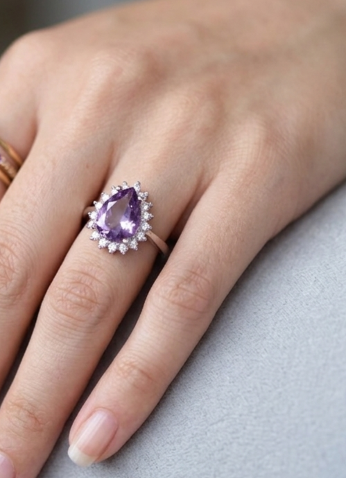 Sterling silver amethyst ring, view 2