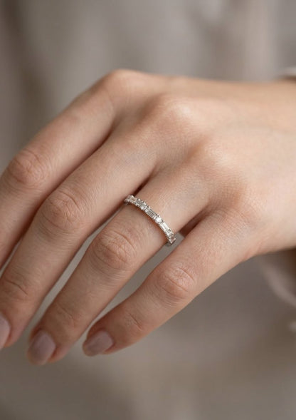 14K gold baguette diamond ring, view 2