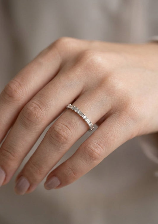 14K gold baguette diamond ring, view 2