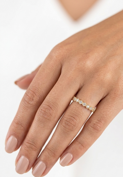 14K gold geometric diamond band, view 2