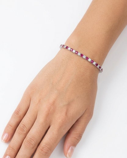 Sterling silver ruby and cubic zirconia bracelet, view 2
