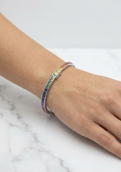 14K gold rainbow sapphire bracelet, view 2