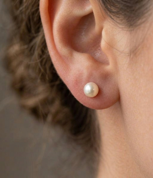 14K gold 7-8mm Akoya pearl stud earrings, view 2